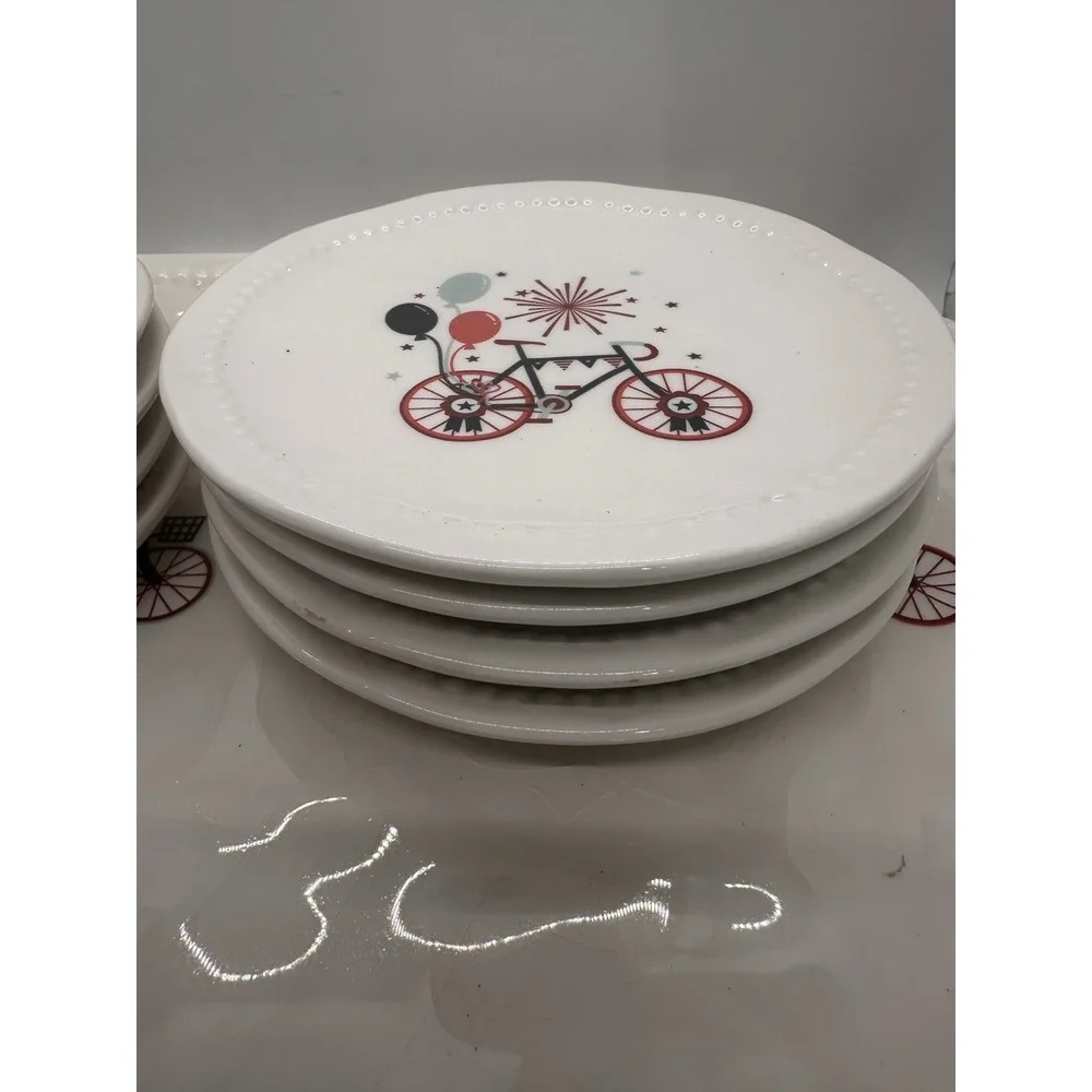 Envogue Home Patriotic Ceramic Bicycle Platter & 8 Appetizer Plates 9 Pc Set USA